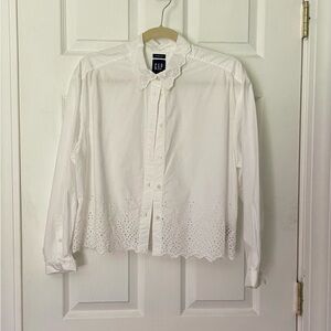 White Cropped Eyelet Shirt